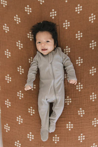 Grey Organic Cotton Ribbed Footed Zipper One-piece
